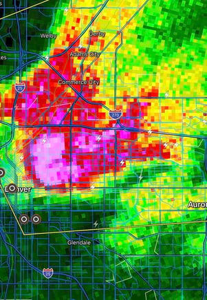 Hail storm map of denver June 1st 2026