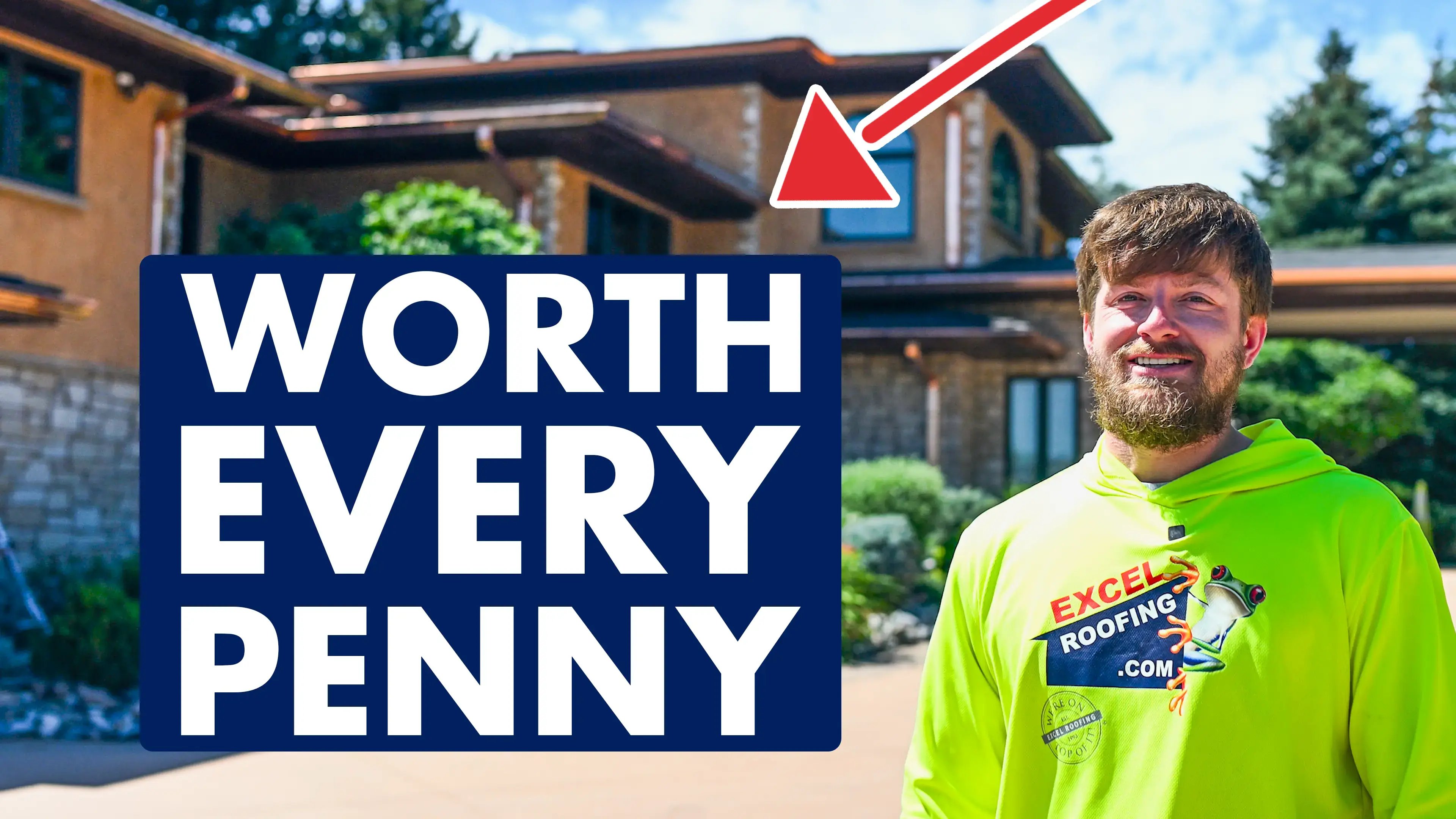 Gutter Expert Zach McDonald standing in front of a recently completed copper gutter installation