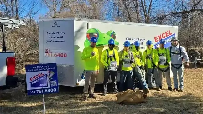 Excel Roofing Contractor Crew in front of the Infamous Excel Roofing Trailer-2