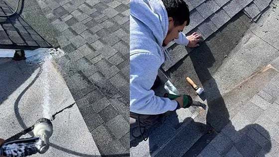 Expert Repair Technician Mario repairing a roof leak