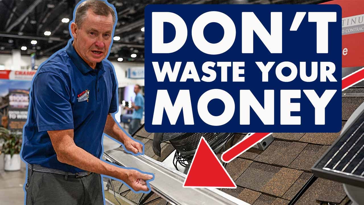 J Bretz holding fine mesh gutter protection, at the Excel Roofing booth at the colorado home adn garden show
