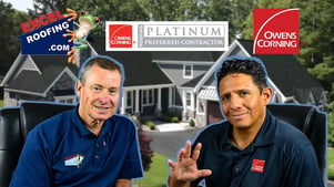 Regional sales leader Octavian Avila and J Bretz in front of a 4 bedroom home with grey owens corning duration flex shingles