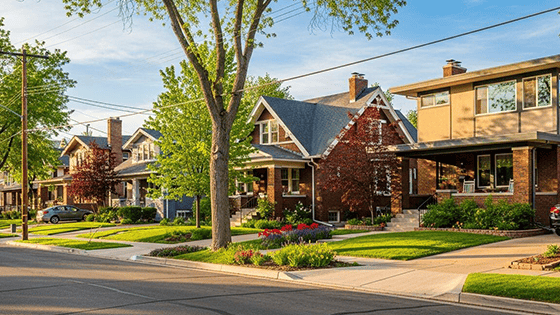 Park Hill neighborhood homes on a nice sunny afternoon
