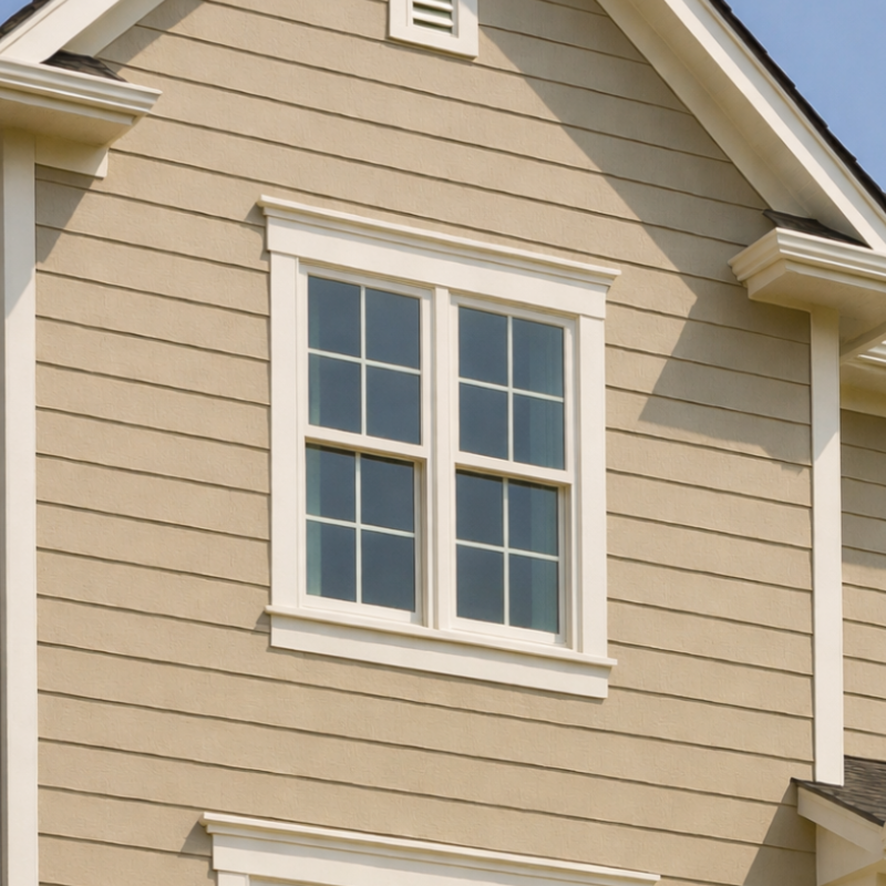 Hardie board fiber cement siding installed on residential home exterior