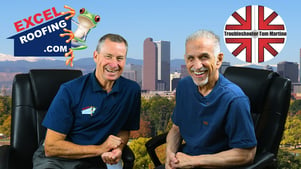 Tom Martino sitting down with J Bretz in front of the denver skyline